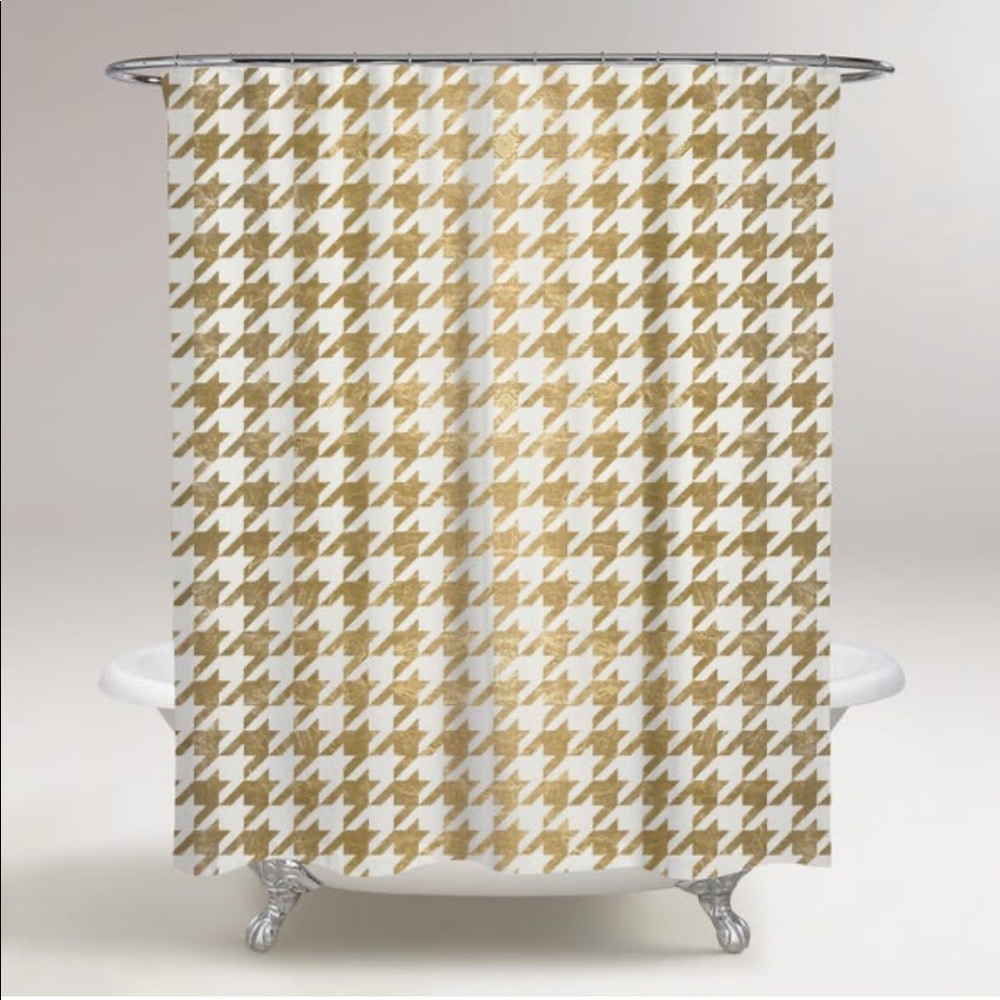 Oliver Gal - Gold Houndstooth Shower Curtain